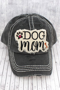 Distressed Black 'Dog Mom' hat